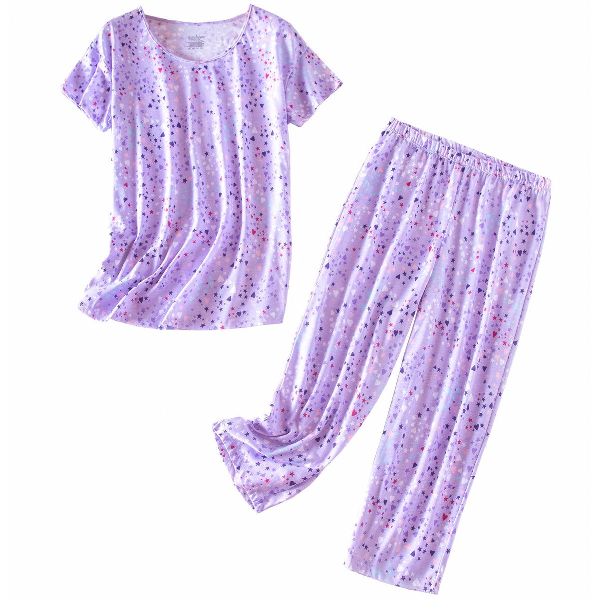 PNAEONG Womens Pajama Set Cotton Short Sleeve Top with Capri Pants Soft Pjs