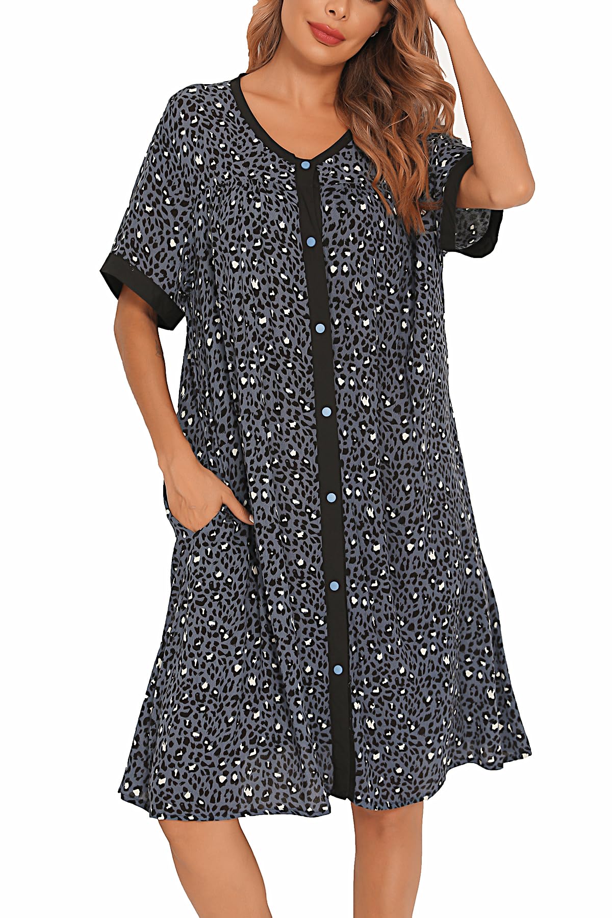 YOZLY House Dress for Women Short Sleeve House Coats Dusters Robe Moomoo nightgowns with Pockets