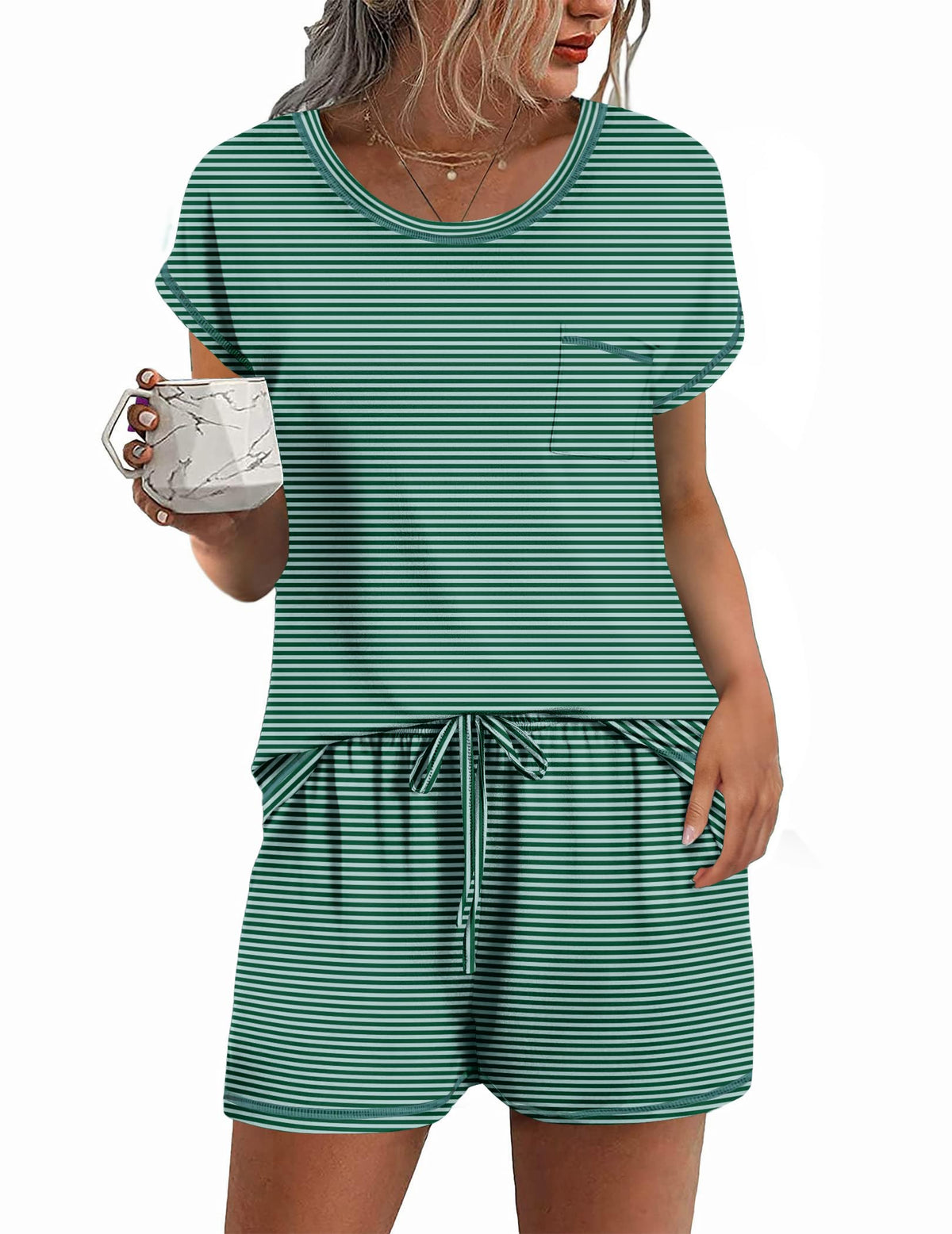 Ekouaer Womens Pajama Sets 2 Piece Pjs Short Sleeve Top and Shorts