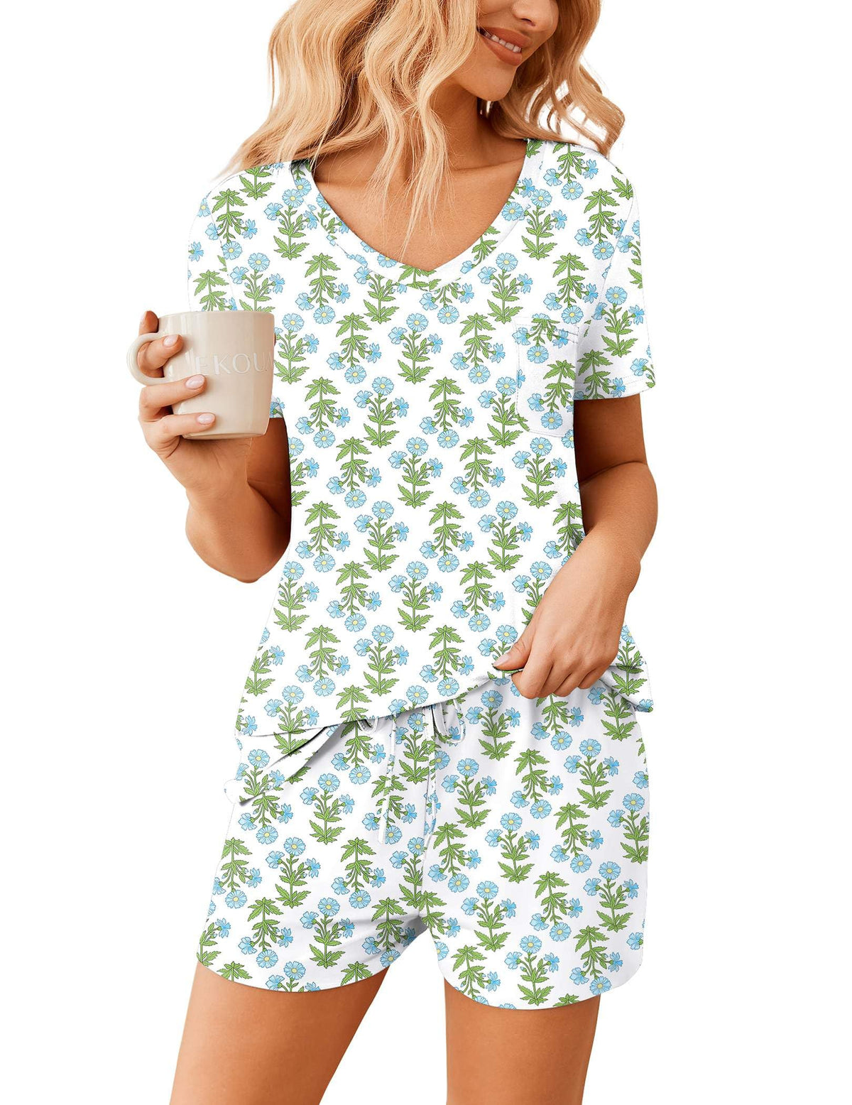 Ekouaer Womens Pajama Sets Shorts Soft 2 Piece Lounge Set with Chest Pocket