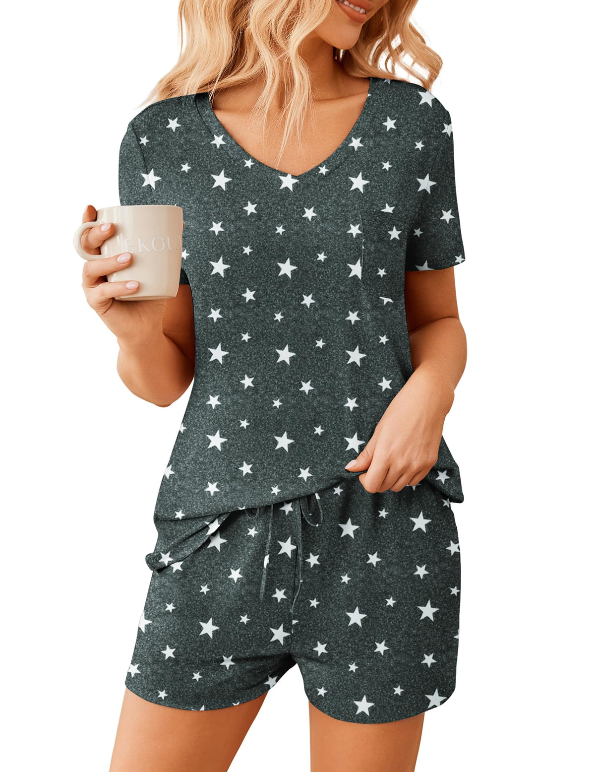 Ekouaer Womens Pajama Sets Shorts Soft 2 Piece Lounge Set with Chest Pocket