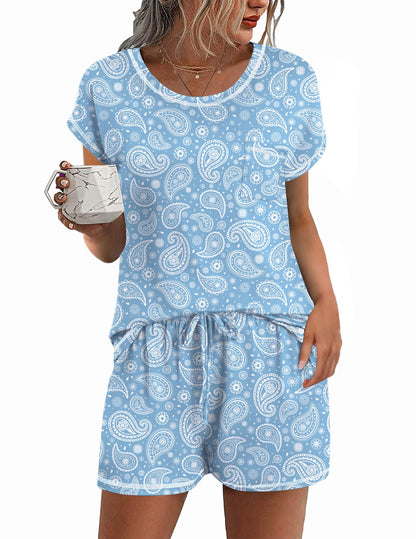 Ekouaer Womens Pajama Sets 2 Piece Pjs Short Sleeve Top and Shorts