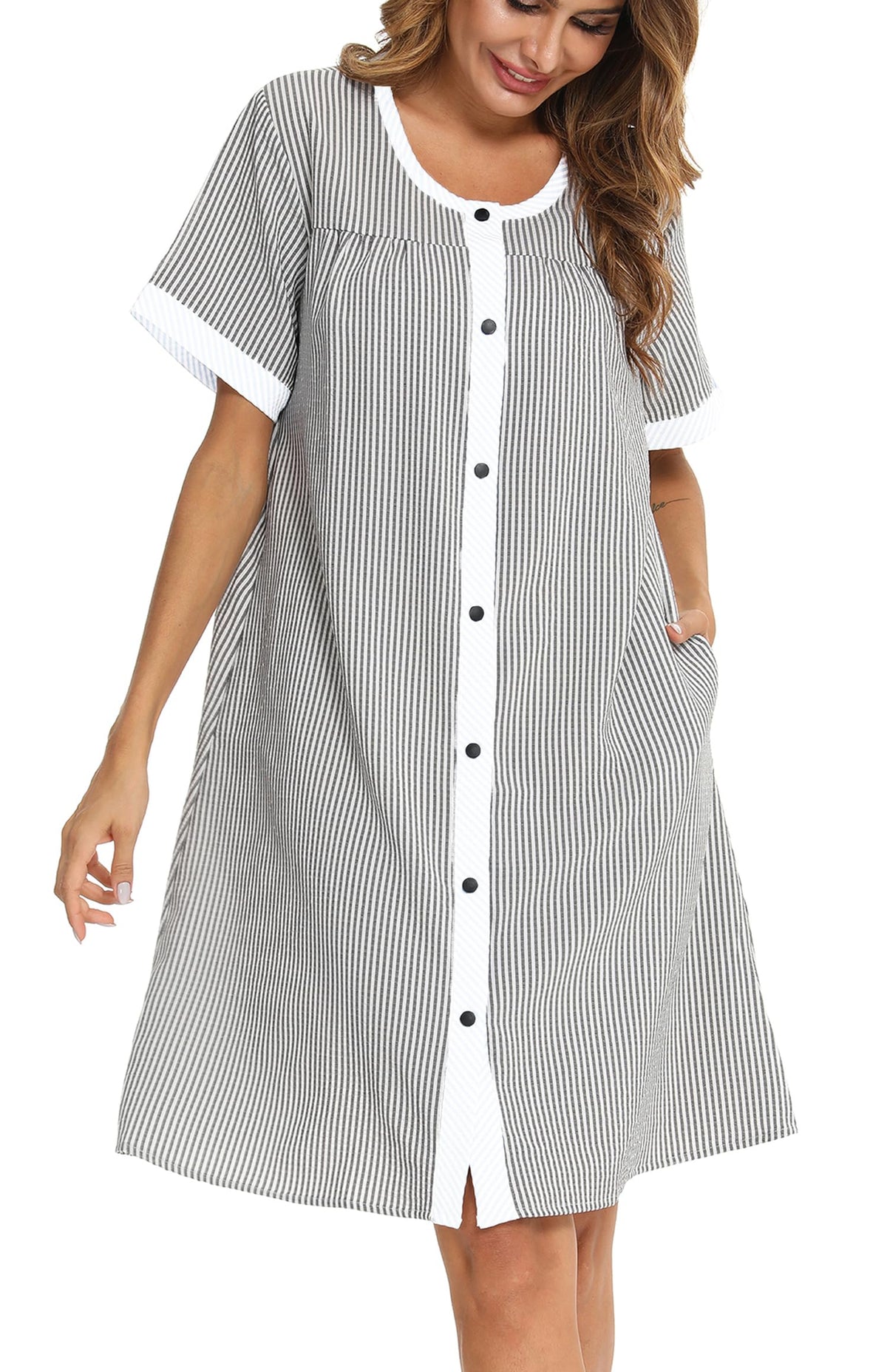 YOZLY House Dress for Women Short Sleeve House Coats Dusters Robe Moomoo nightgowns with Pockets