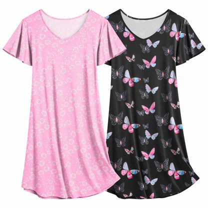 Ekouaer 2 Pack Nightgowns for Women Short Sleeve Nightshirt Soft Sleepdress
