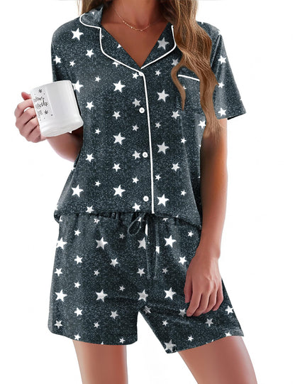 Ekouaer Pajamas Set for Women Short Sleeve Sleepwear Button Down Pj XS-XXXL