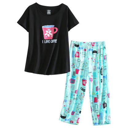 Inadays Womens Pajama Sets Cotton Short Sleeve Top With Capri Pants Pjs
