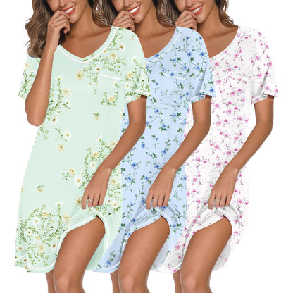 Ekouaer 3 Pack Nightgowns for Women Short Sleeve Sleep Shirt Soft Sleepwear