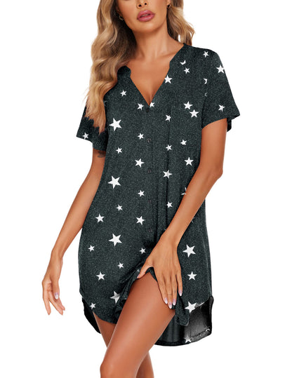 Ekouaer Nightgowns for Women Button Down Night Gown Short Sleeve Nightshirt