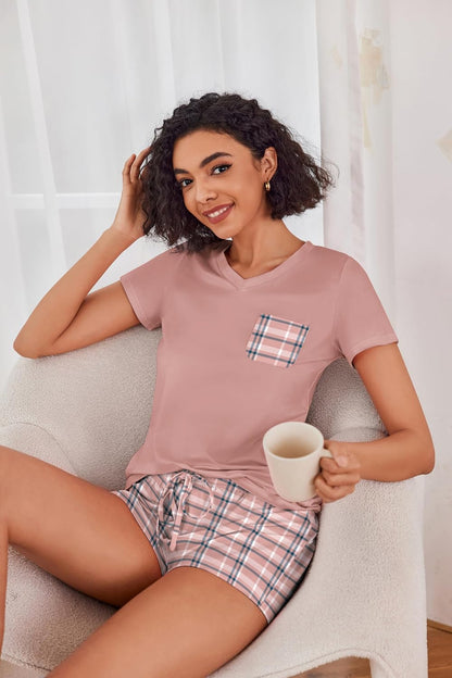 Ekouaer Womens Pajama Sets Shorts Soft 2 Piece Lounge Set with Chest Pocket