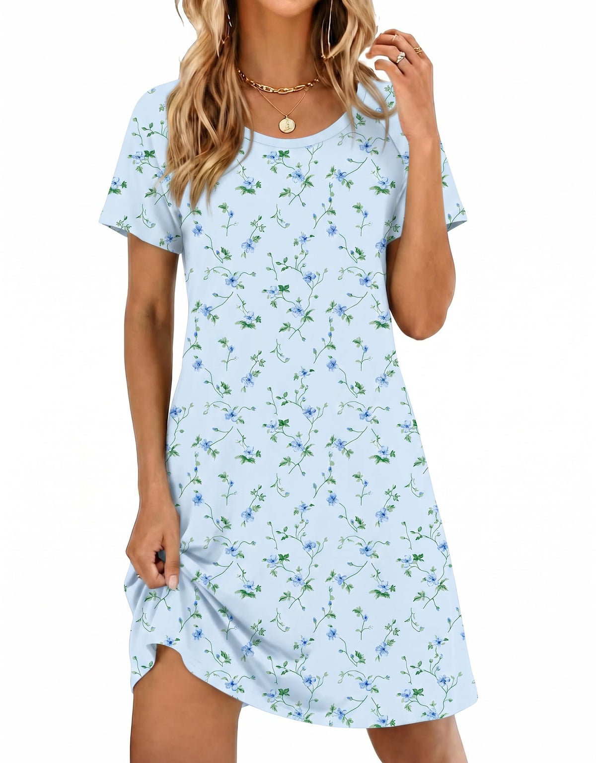 Ekouaer Nightgowns for Women Short Sleeve Night Dress Printed Sleepwear