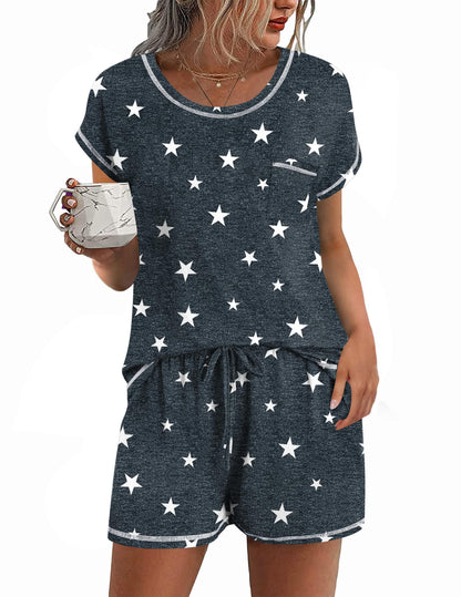 Ekouaer Womens Pajama Sets 2 Piece Pjs Short Sleeve Top and Shorts