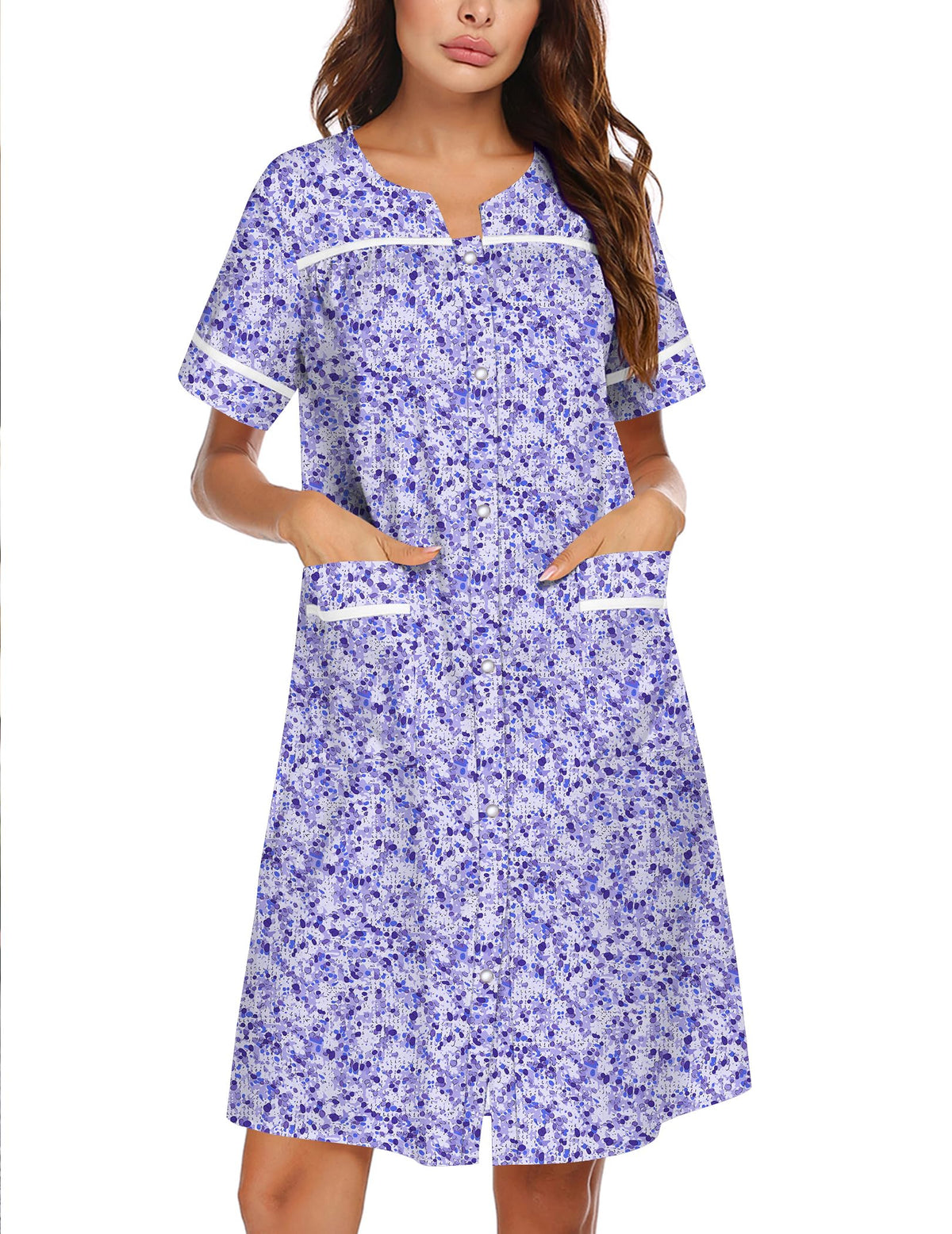 Ekouaer Nightgowns for Women House Dress with Pockets Snap Front House Coat