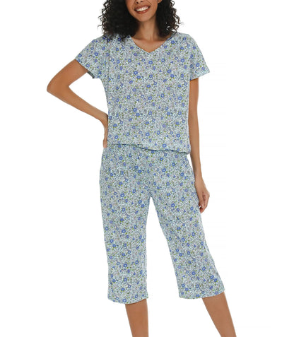 ENJOYNIGHT Womens Pajama Set Cotton Short Sleeve Top With Capri Pants Pj