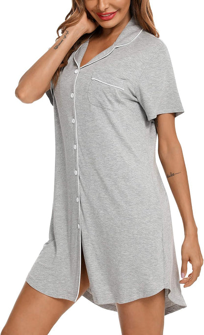 Senert Nightgowns for Women Button Down Sleeve Sleep Shirt Night Gowns