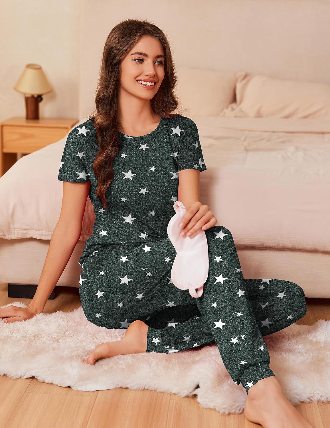 Ekouaer Pajamas for Womens Set Soft 2 Piece Loungewear with Jogger Pants