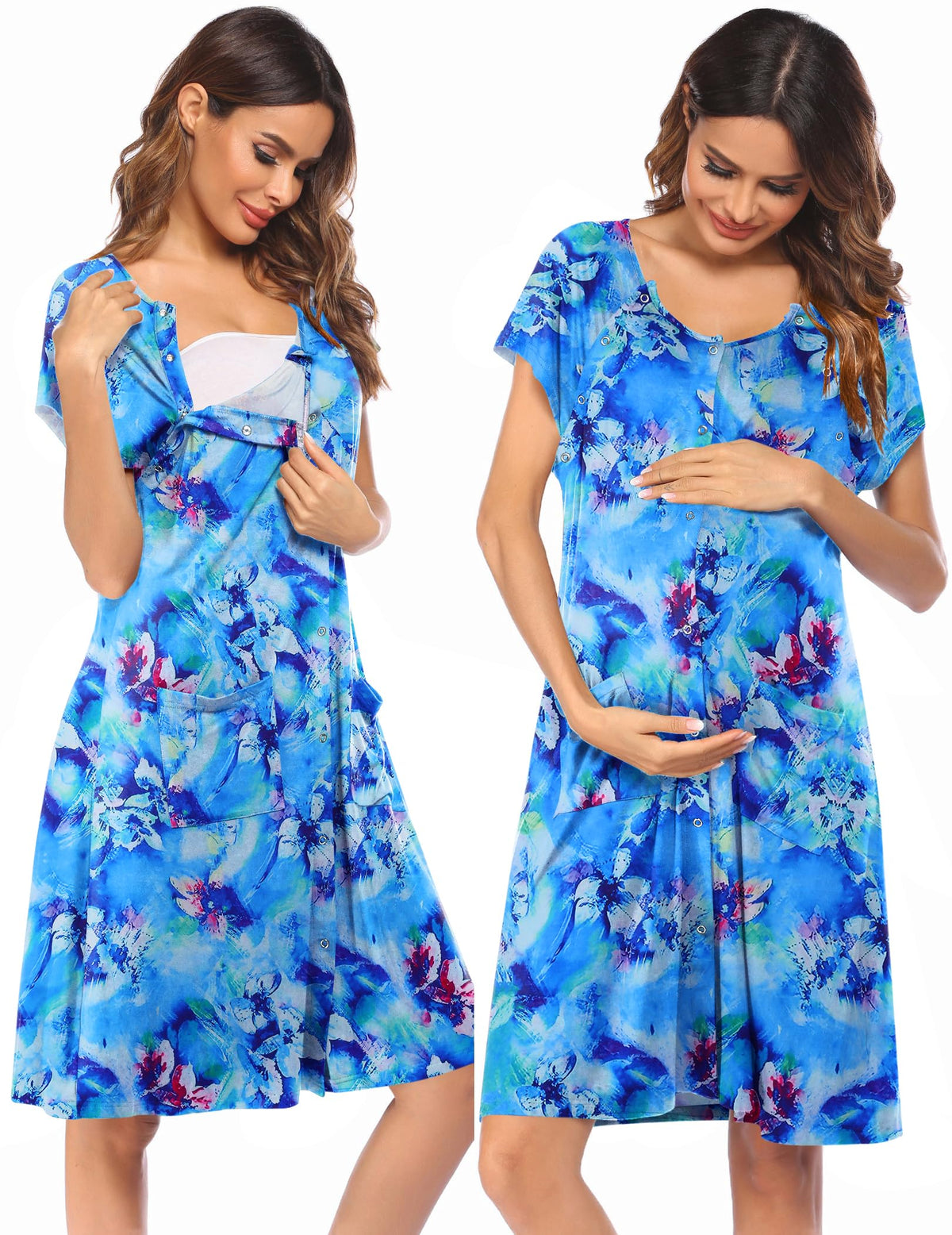 Ekouaer Labor Delivery Gown Nursing Braeastfeeding Dress Maternity Clothes