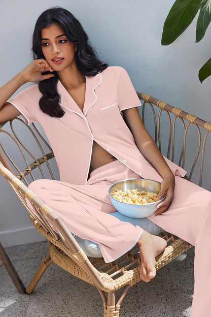 Ekouaer Pajamas for Women Set Button Up Soft Pjs Short Sleeve Lounge Sets