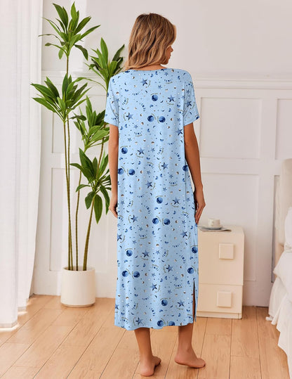 Ekouaer Long Nightgowns for Women 3 Pack Plus Size Short Sleeve House Dress