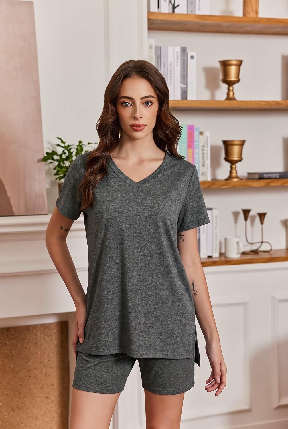 Ekouaer Pajamas for Womens Set 2 Piece Short Sleeve Matching Pj Shorts Sets
