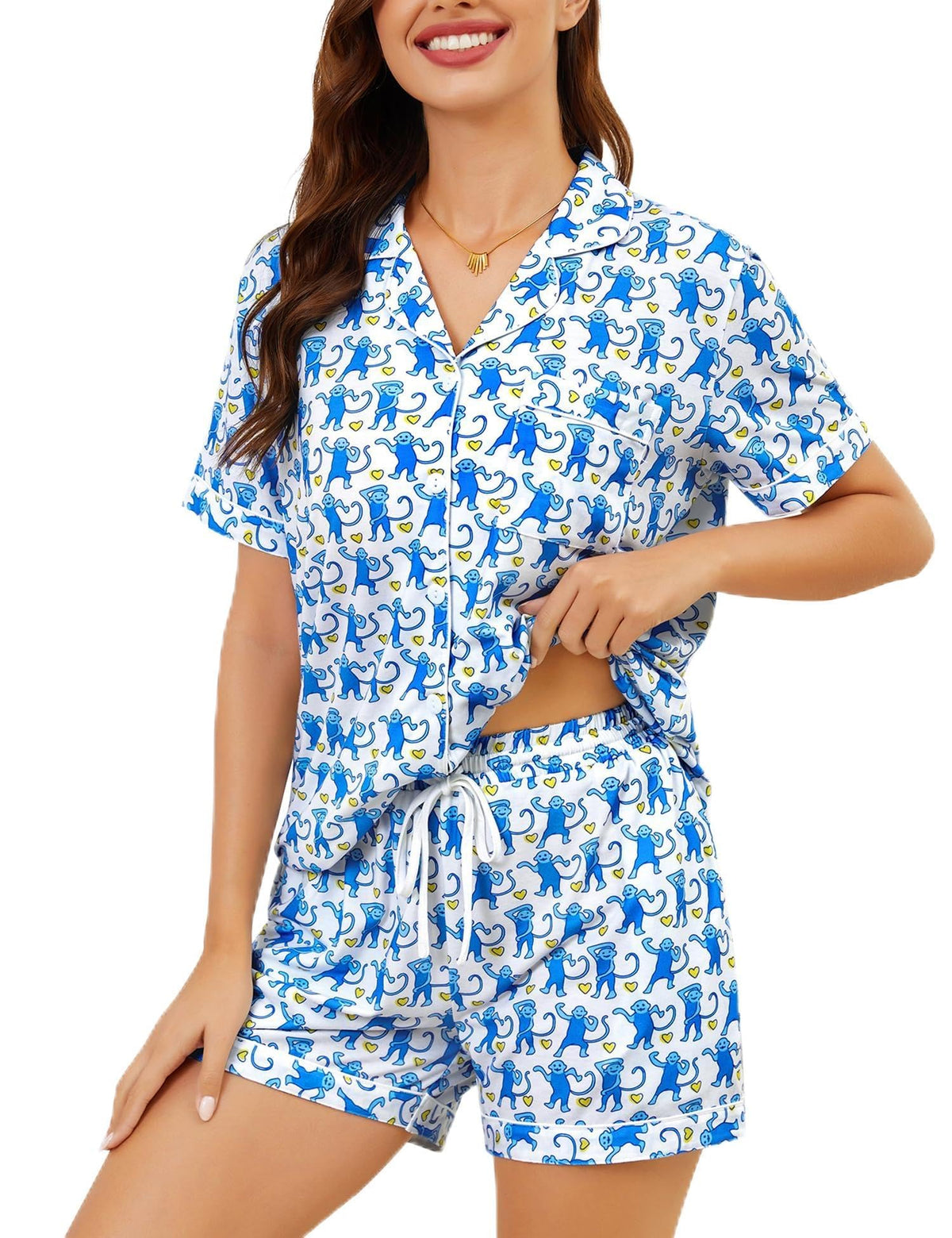 SWOMOG Womens Button Down Pajamas Set Short Sleeve Sleepwear Bride Soft Pj Lounge Sets XS-3XL