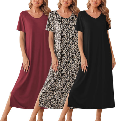 Ekouaer Long Nightgowns for Women 3 Pack Plus Size Short Sleeve House Dress
