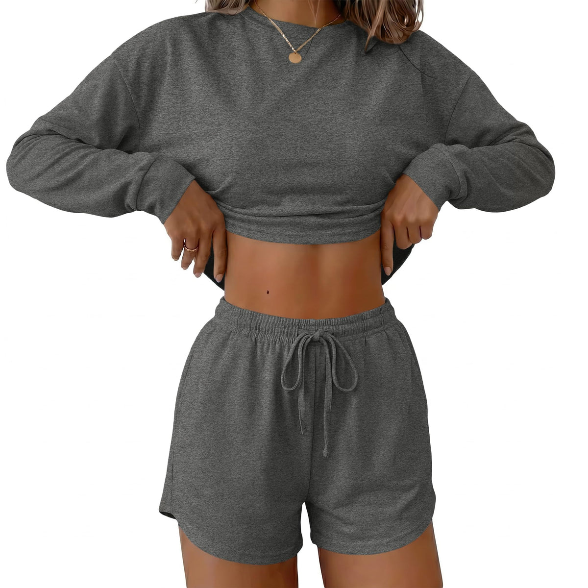Ekouaer Womens Pajama Sets Long Sleeve Top and Shorts Lounge Set Sleepwear