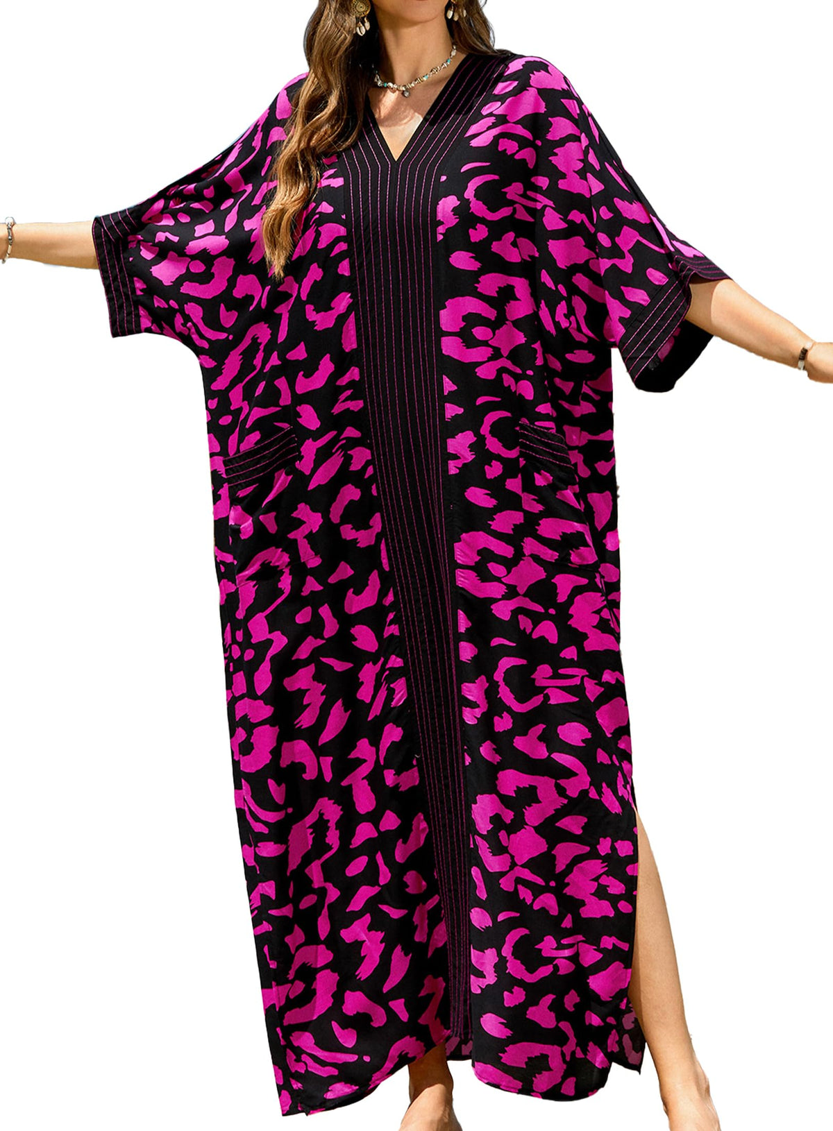 cthseie Women's Kaftan Dress Plus Size V-Neck Pocket Lightweight Swimwear Coverups Moomoo Nightgown Beach Loungewear