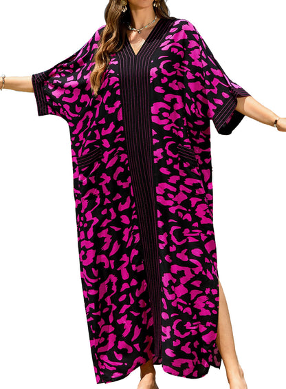 cthseie Women's Kaftan Dress Plus Size V-Neck Pocket Lightweight Swimwear Coverups Moomoo Nightgown Beach Loungewear