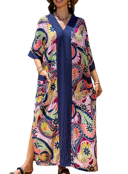 cthseie Women's Kaftan Dress Plus Size V-Neck Pocket Lightweight Swimwear Coverups Moomoo Nightgown Beach Loungewear