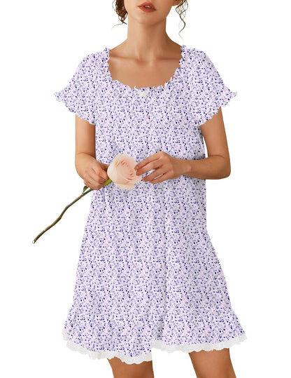 Ekouaer Cotton Nightgowns for Women Short Sleeve Victorian Night Gowns