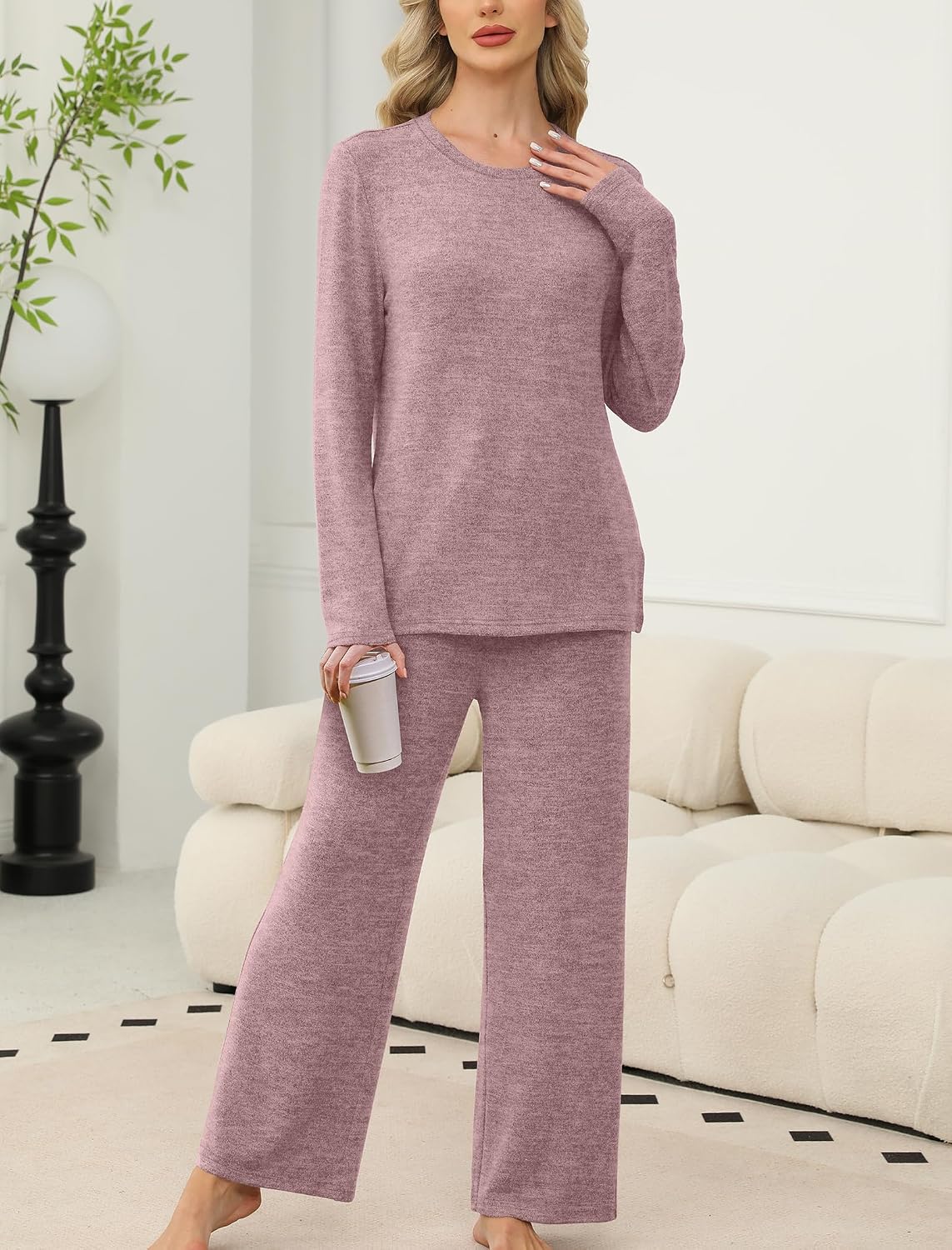 SAMPEEL Pajamas for Women Set Comfy Lounge Sets Two Piece Long Sleeve Cute Pjs Soft Sleepwear Winter Clothing