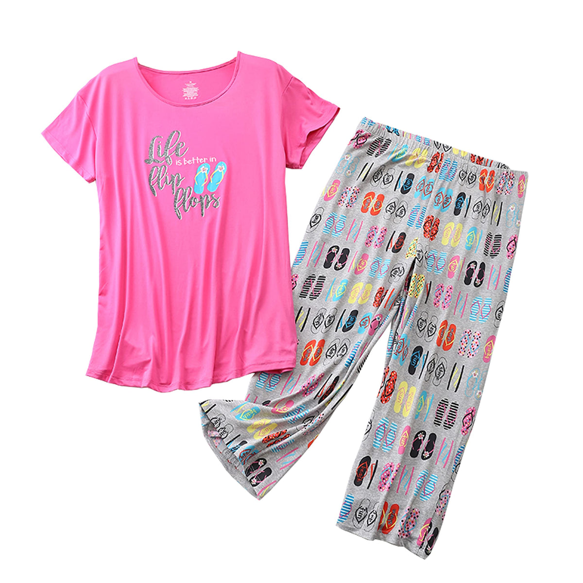 Inadays Womens Pajama Sets Cotton Short Sleeve Top With Capri Pants Pjs