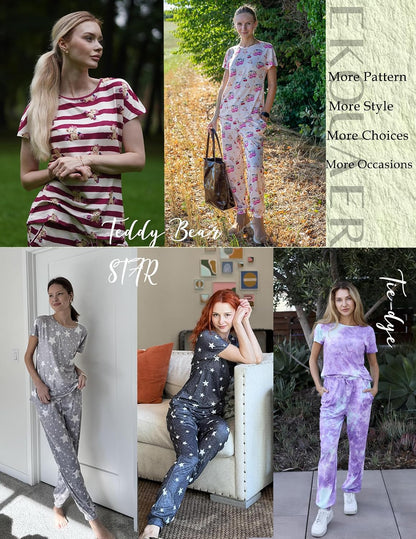 Ekouaer Pajamas for Womens Set Soft 2 Piece Loungewear with Jogger Pants