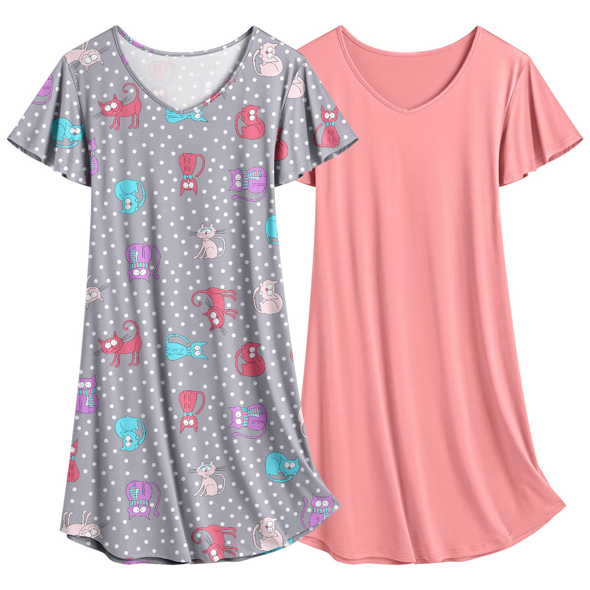 Ekouaer 2 Pack Nightgowns for Women Short Sleeve Nightshirt Soft Sleepdress