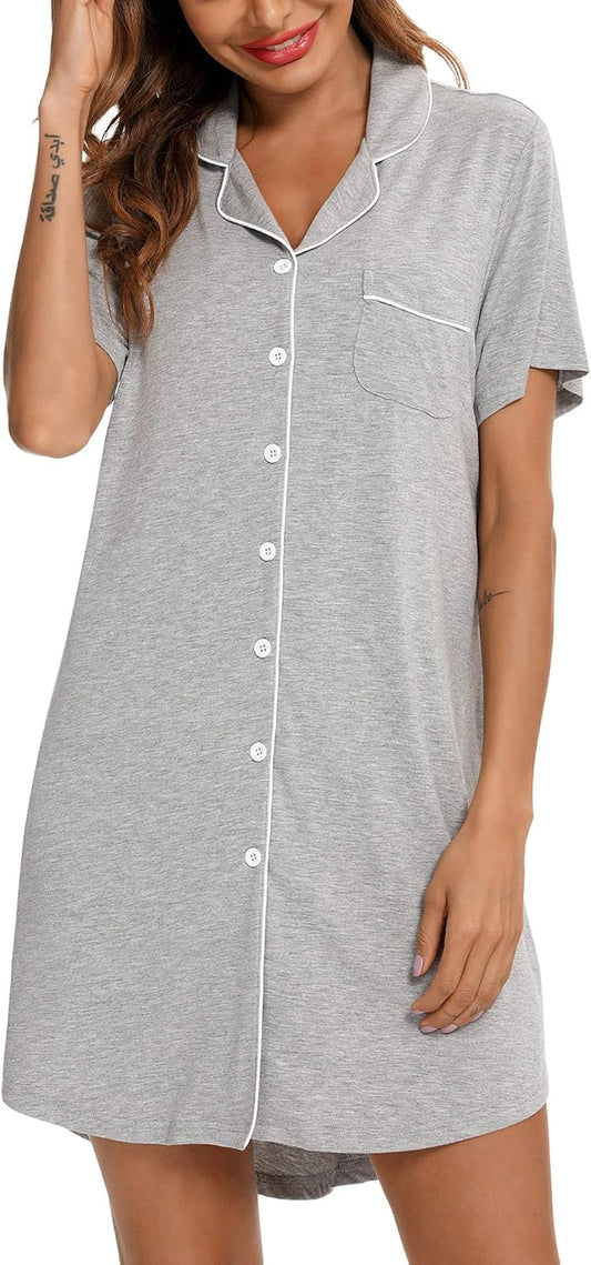 Senert Nightgowns for Women Button Down Sleeve Sleep Shirt Night Gowns