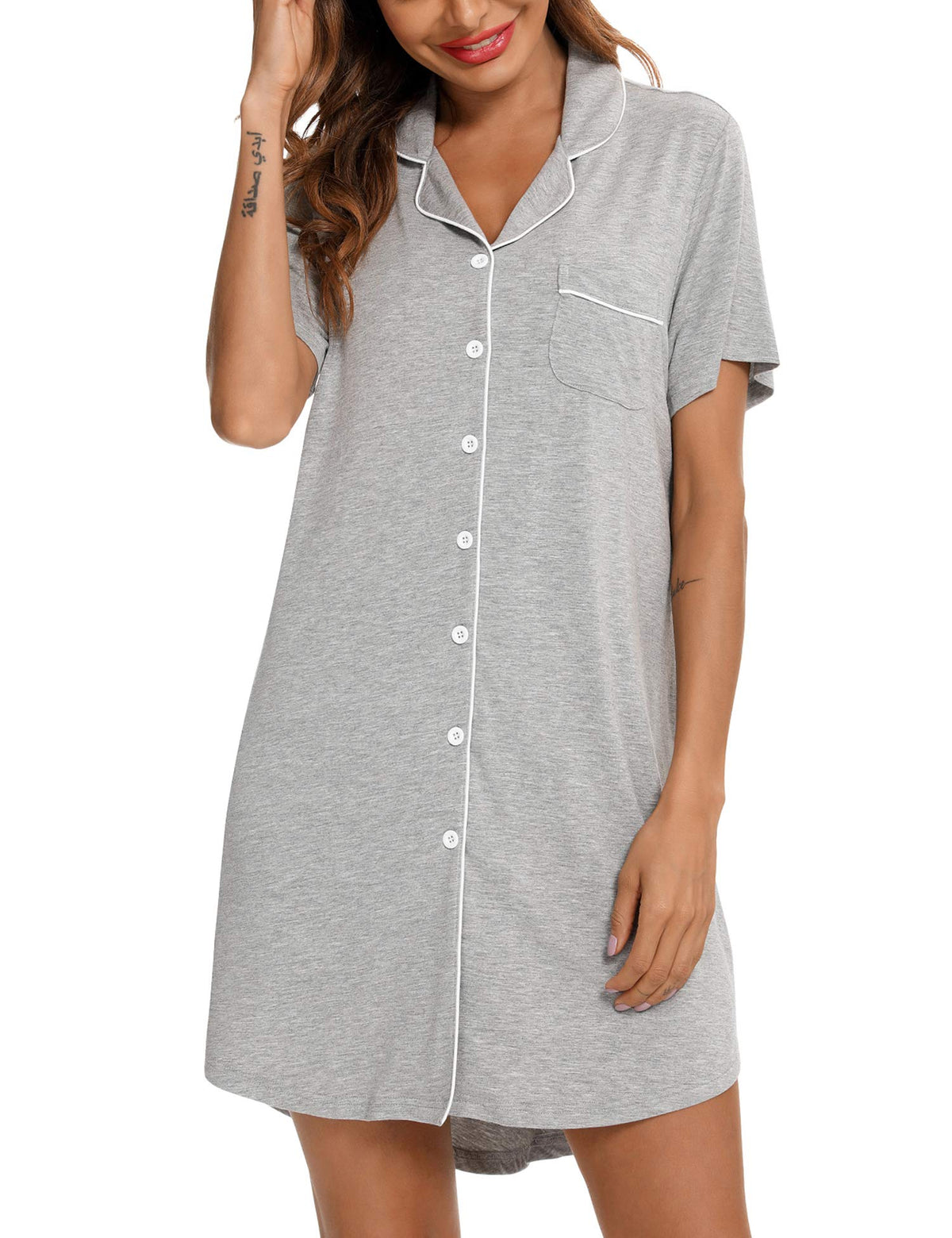 Senert Nightgowns for Women Button Down Sleeve Sleep Shirt Night Gowns
