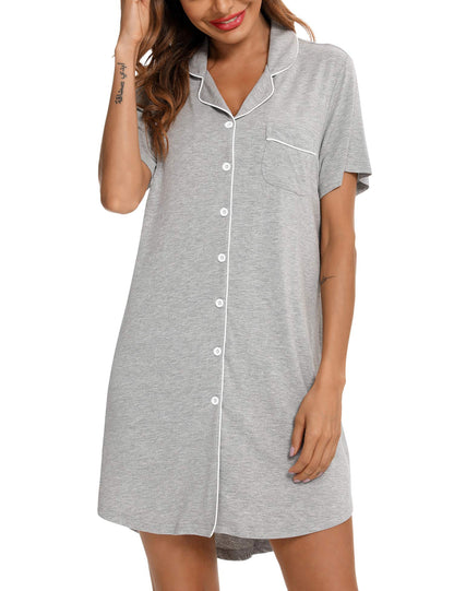 Senert Nightgowns for Women Button Down Sleeve Sleep Shirt Night Gowns