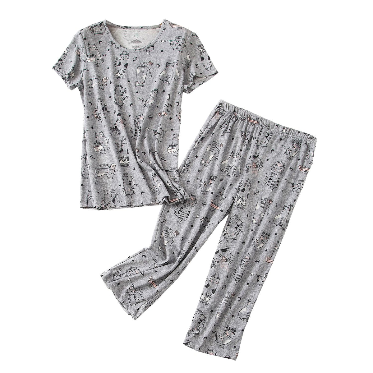 Inadays Womens Pajama Sets Cotton Short Sleeve Top With Capri Pants Pjs