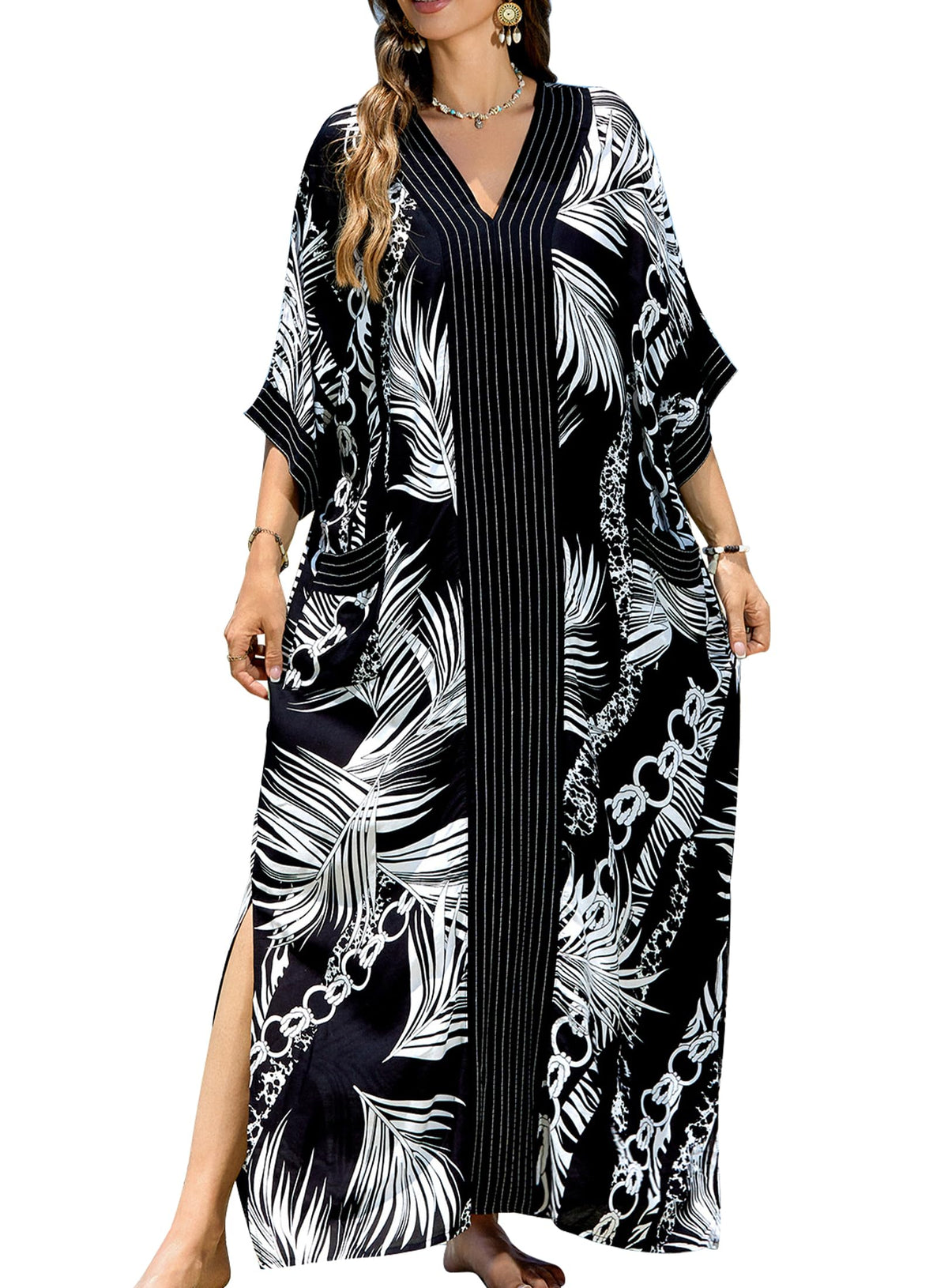 cthseie Women's Kaftan Dress Plus Size V-Neck Pocket Lightweight Swimwear Coverups Moomoo Nightgown Beach Loungewear