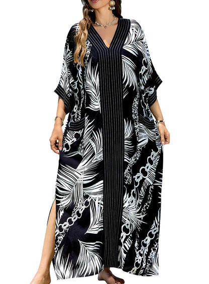 cthseie Women's Kaftan Dress Plus Size V-Neck Pocket Lightweight Swimwear Coverups Moomoo Nightgown Beach Loungewear