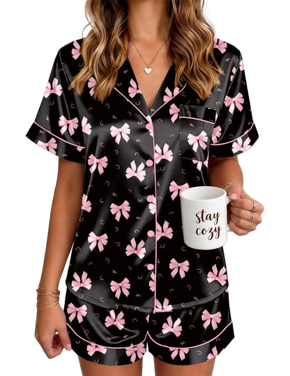 Ekouaer Satin Pajamas for Women Silk Pjs Short Set 2 Piece Lounge Sets