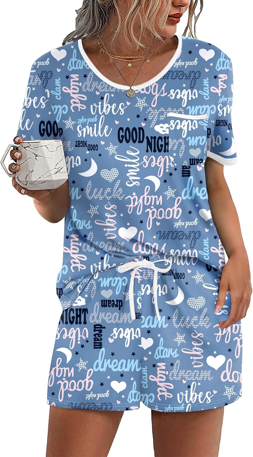 Ekouaer Pajamas for Womens Set 2 Piece Soft Sleepwear, Chest Pocket
