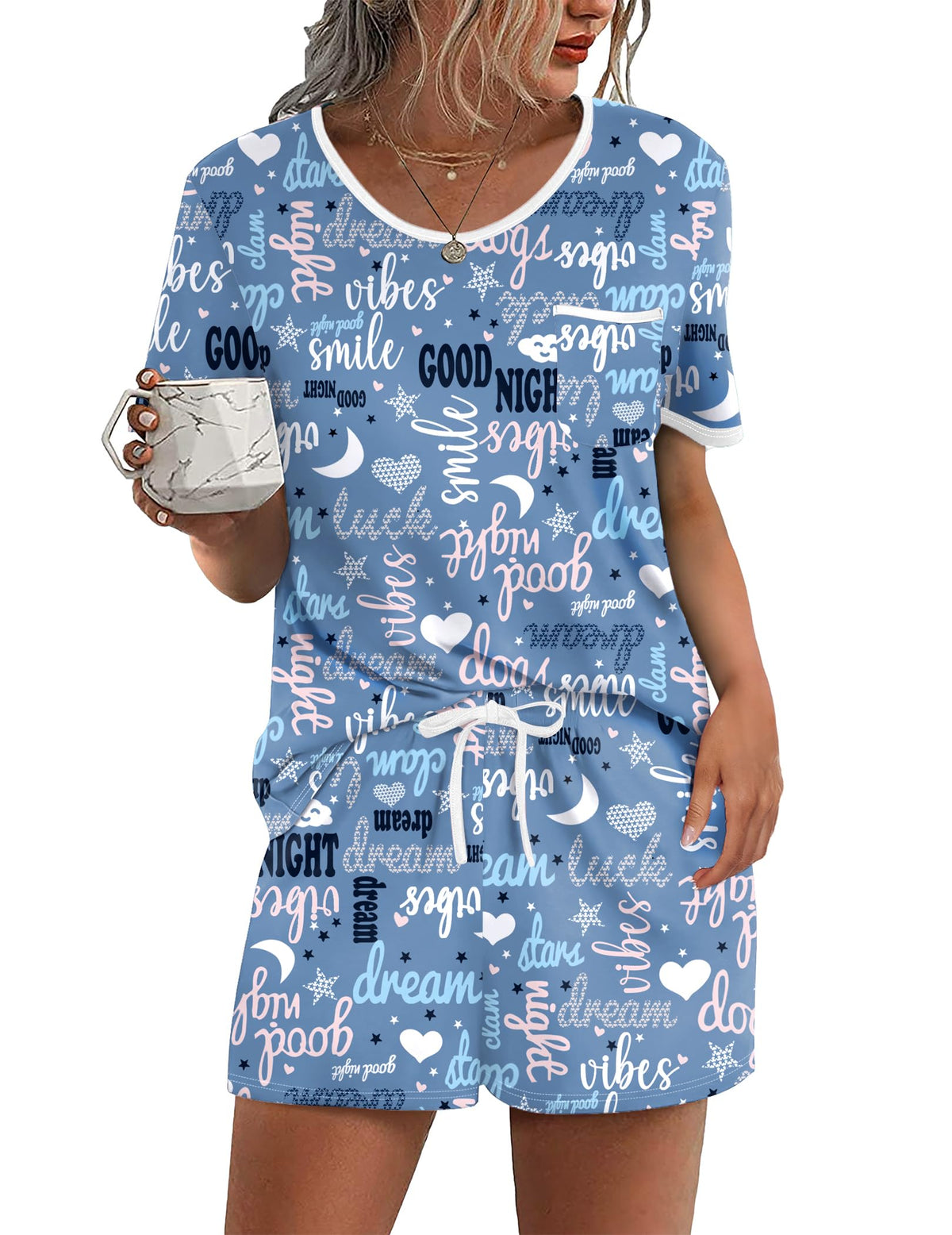 Ekouaer Pajamas for Womens Set 2 Piece Soft Sleepwear, Chest Pocket