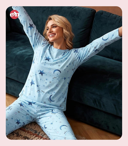 ENJOYNIGHT Womens Pajama Set Cotton Pjs Long Sleeve Sleepwear with Pockets