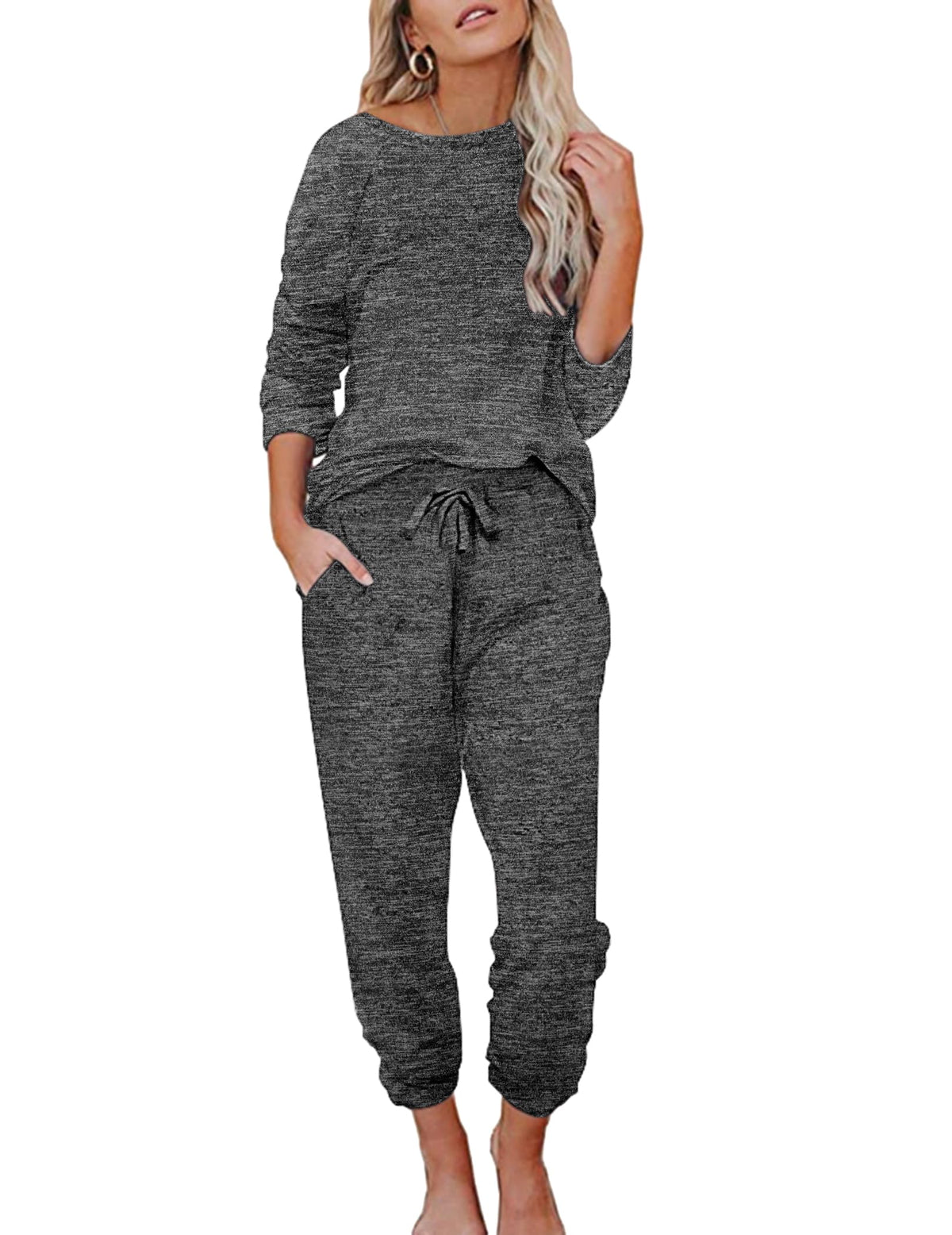 Ekouaer Womens Pajamas Set Long Sleeve Loungewear Soft Joggers with Pockets