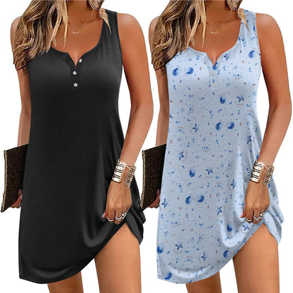 Ekouaer Tank Nightgowns for Women 2 Pack Sexy Night Gown Sleeveless Sleepwear Soft Sleep Dress Button Sleepshirt
