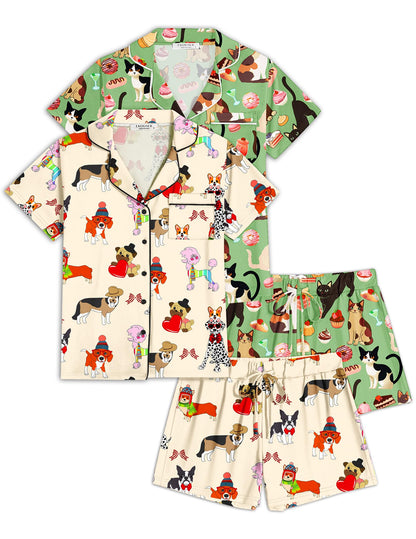 Ekouaer Womens Pajamas Set 2 Pack Button Down Summer Short Sleeve Pjs S-XXL