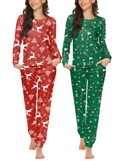 Ekouaer 2 Pack Pajama Sets for Women,Long Sleeve Top Jogger Pant Loungewear