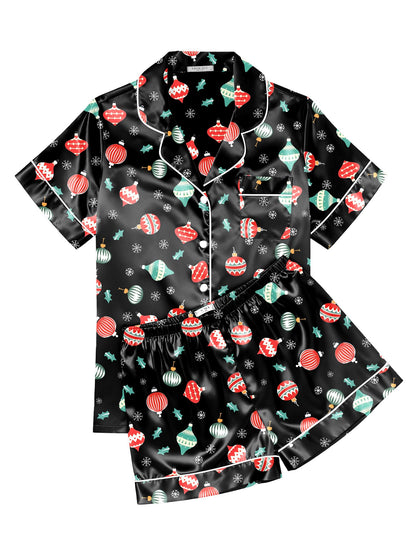 Ekouaer Womens Silk Satin Pajama Sets Soft Short Sleeve Button Up Sleepwear