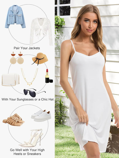 Vlazom Women Full Slips Sexy Soft Slip Dress for Under Dress Spaghetti Strap Cami Slip Chemises V Neck Negligee S-3XL
